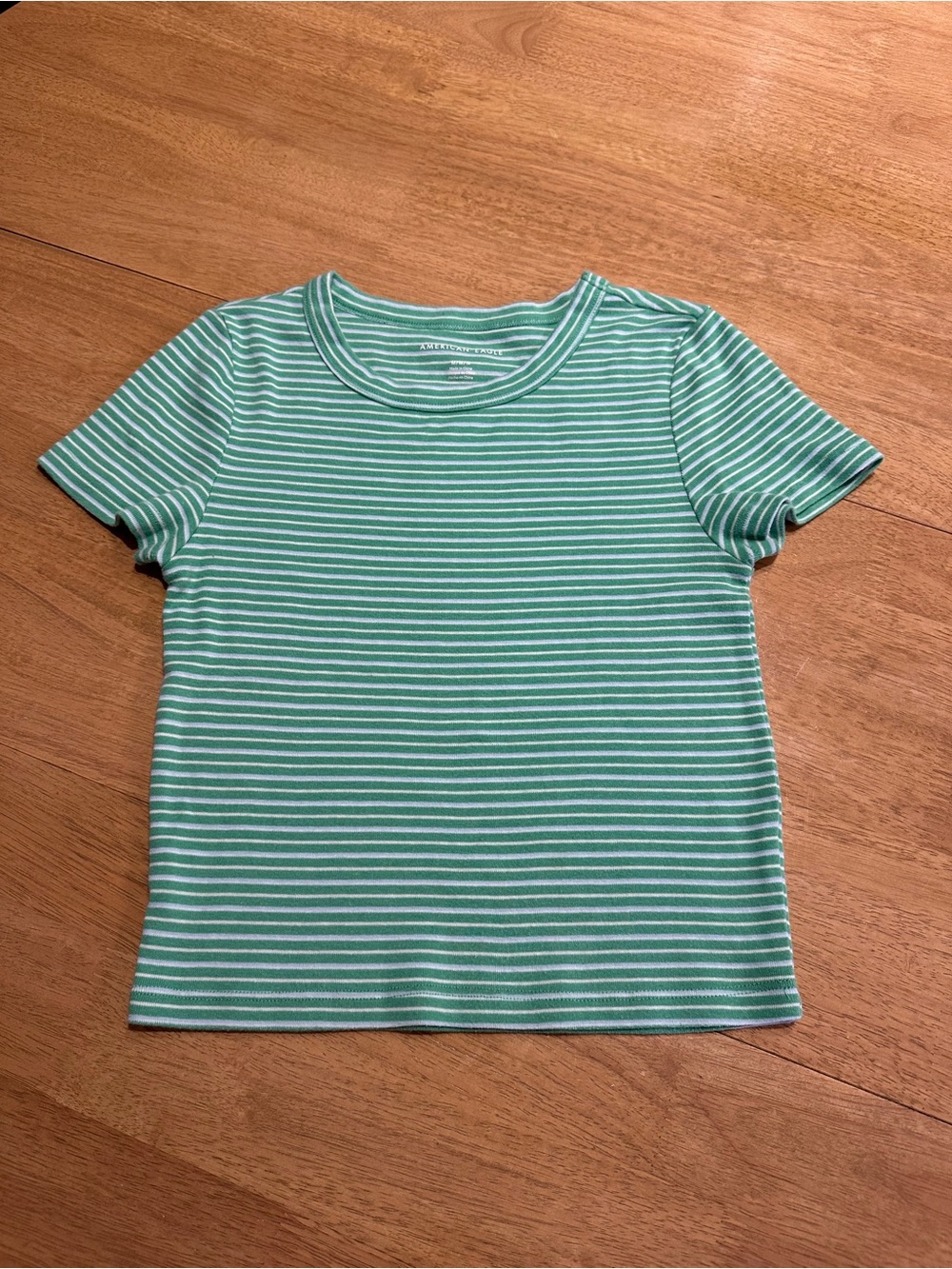 American Eagle Medium Green & White Striped Stretchy Short Sleeve Baby Tee Shirt